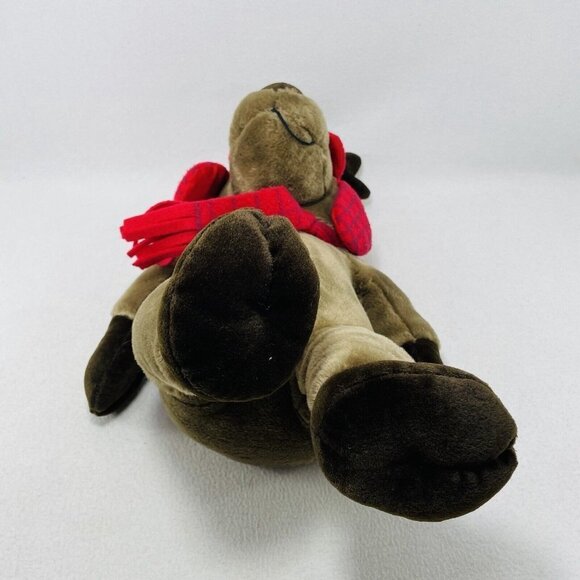 Vintage Eddie Bauer Deer Moose Plush 20” Christmas Winter Red Hat Scarf Antler - Picture 10 of 10
